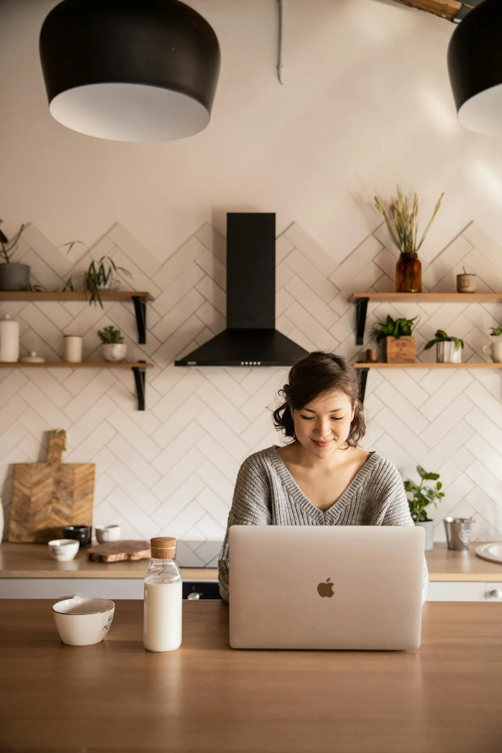Happy lady at desk